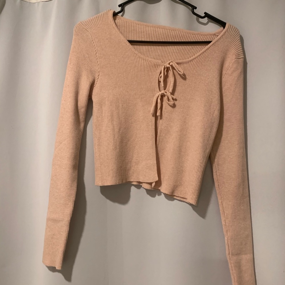 Pink Long Sleeve Tie Top